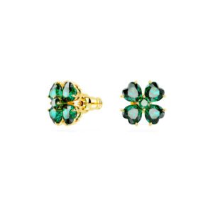 Pendientes Swarovski 5666236 Botón Idyllia Trébol, Verdes Con Baño Tono Oro